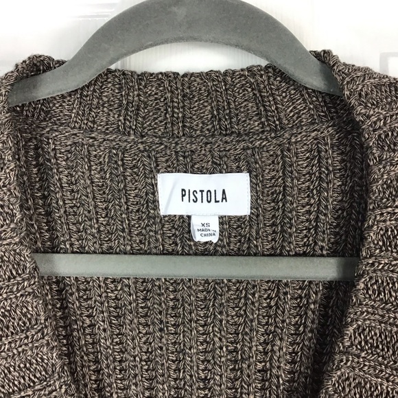 Pistola Drea Brown Ribbed Sweater Women Size XS V Neck Chunky Knit - Picture 3 of 5